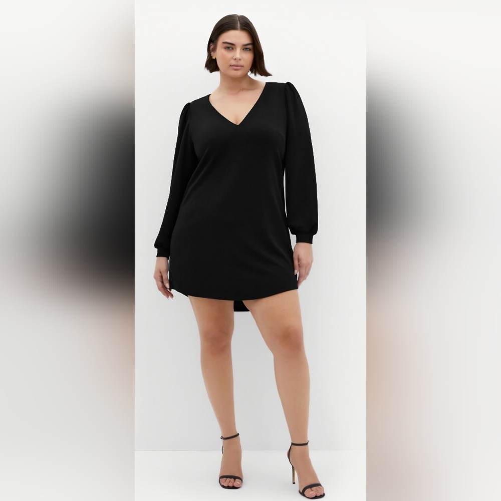 City Chic Qiuero Mini Dress Black. Size 22 XL Long Sleeve